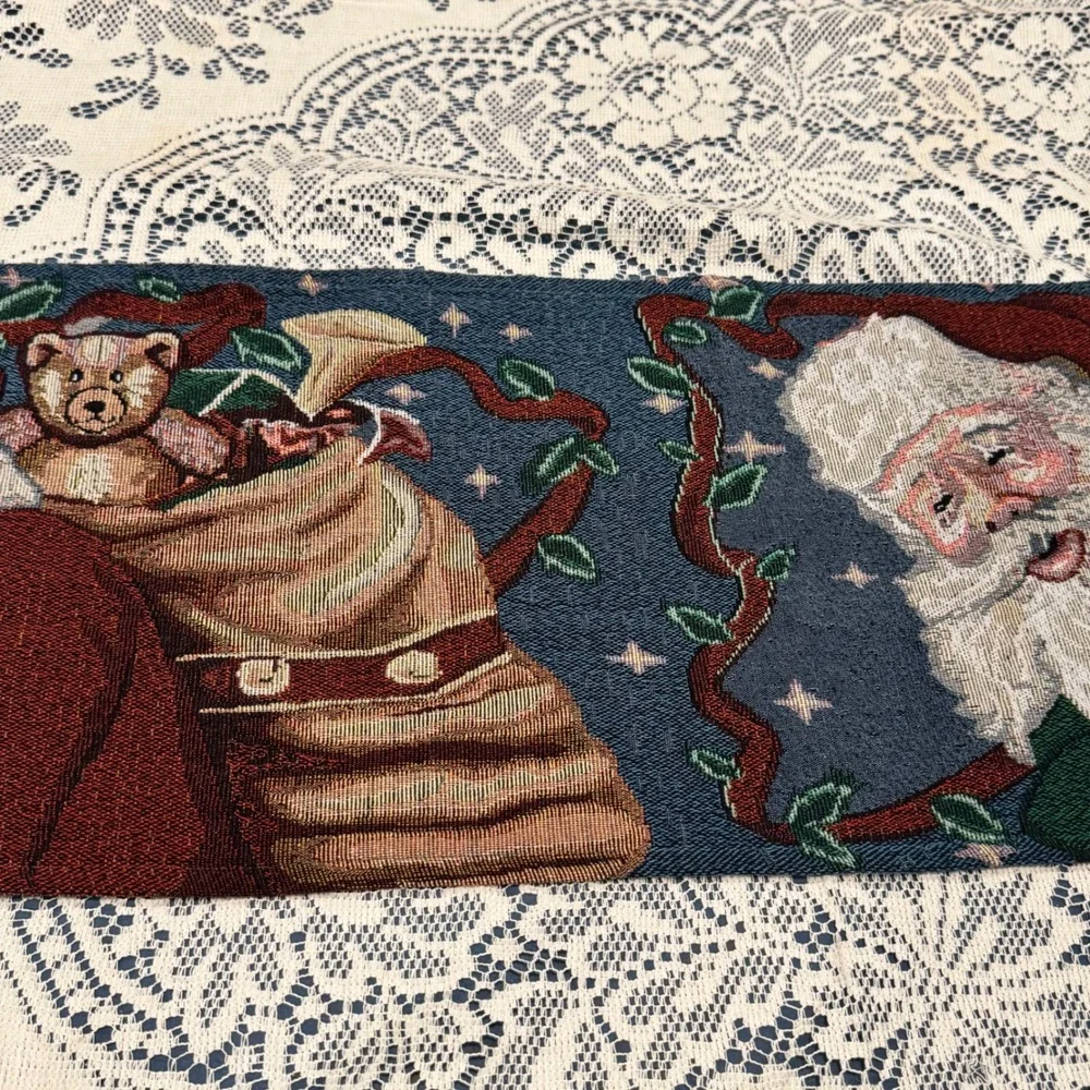 Santa Claus Woven Tapestry Table‎ Runner Christmas Jolly Toys Holiday 69
